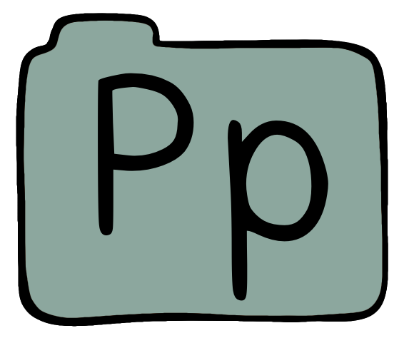 light green file folder with capital and lowercase P on it.